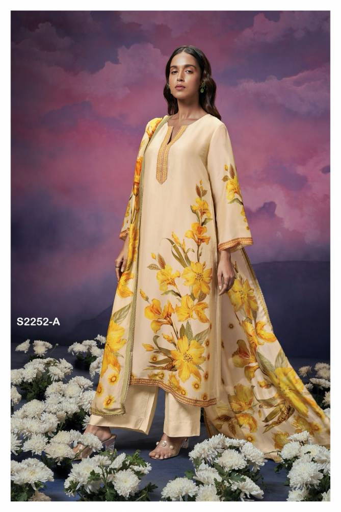 Adeline 2252 By Ganga Silk Organza Printed Dress Material Catalog